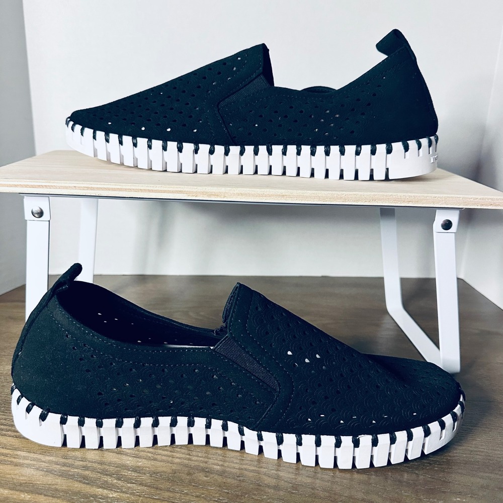 Ilse Jacobsen Hornbaek‎ Black Perforated Slip On Shoes Women Size EU 44 US 10.5